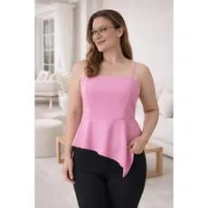 Blusa Regata De Alça Feminina Peplum Alça Fina Decote Reto Com Elástico