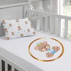 Lençol de berço com fronha para bebê e neném kit 2 peças  estampado cm elástico de personagens