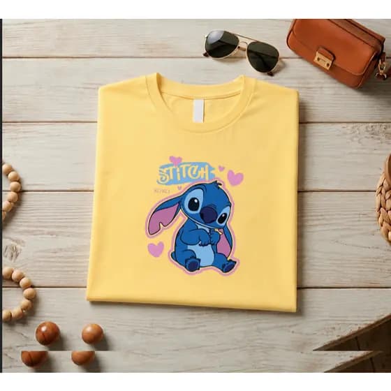 Camiseta T-Shirt Stitch com Corações Rosa Unissex Fashion Premium