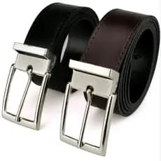 cinto masculino dupla face couro sintético preto e marrom com costura e fivela de metal 1 unidad
