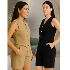 Conjunto Alfaiataria Feminino Colete e bermuda Botões | Moderno  Moda Executiva e Casual  tendência