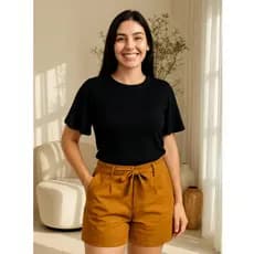 Short Feminino Alfaiataria Sensorial Marrant /Alfaiat. Babi c/ Bolsos e Cinto | Look Casual Moderno