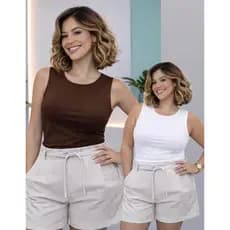 Blusa Básica  Regata Feminina Suplex Decote Redondo Slim Plus Size Moda Casual