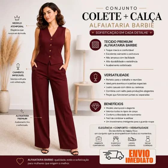 Conjunto na Alfaiataria calça + colete Feminino Elegante para Trabalho social casual