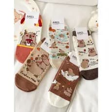 Meias Curto divertidas unissex com estampa de capivara e animais para conforto e estilo