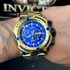 Relógio Masculino Subaqua Dourado e Prata Grande e Pesado Resistente a água  Em Aço inoxidável Para Homens Com Caixinha