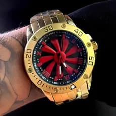 Relógio Masculino Dourado  Catraca Girátoria  Pesado Em Aço Inoxidável Resistente a àgua  Estilo Presente Para Homens
