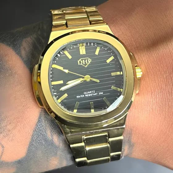 Relógio Masculino e Feminino DHP Golden Executive  Modelo DHP-GX01 Unissex Social Dourado Prata e Rosa Resistente à Água