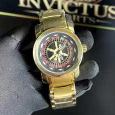 Relógio Masculino Dourado Roleta Girátoria Ventilador Para Homens Presente Resistente a água Aço Inoxidável Com Caixinha