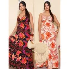Vestido Longo Floral Feminino Verão com Bojo e Alças Finas  Estilo Tropical e Leve para o Dia a Dia