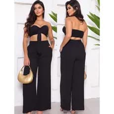 Conjunto Feminino Calça Pantalona+Top Croppe com laço Moda Estilo Elegante e Confortavel
