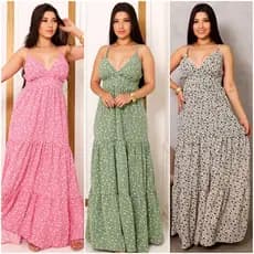 Vestido Longo Estampado Feminino , Bojo Removivel e Alças Regulable, Elastex nas Costas Conforto e Elegância