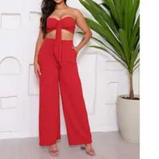 CONJUNTO DUNA TOP COM LAÇO, CALÇA VARIANTE COM BOLSO e ELASTICO NAS COSTAS MODA VERÃO.