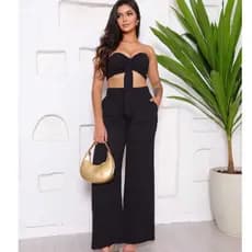 Conjunto Feminino Duna Versátil – Calça Pantalona Duna com Bolsos + Cropped com Bojo e Laço