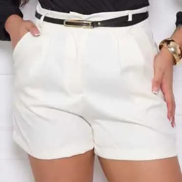 Short Social Feminino Alfaiataria com Cinto, Bolsos e Pregas  Conforto, Elegância Para Dia Dia