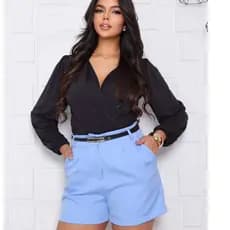 Short Elegante Feminino Alfaiataria com Cinto Ajustável, Bolsos Funcionais e Modelagem Confortável