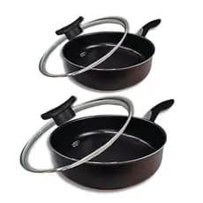 Kit 2 Frigideiras Antiaderentes Com Tampa de Vidro Tamanho 18 e 20cm 5 Camadas de Teflon Cor Grafite