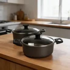 Kit 2 Panelas Caçarolas Tamanho 22 e 24 com Tampa de Vidro 5 Camadas de Teflon Não Gruda