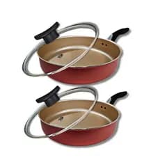Kit 2 Frigideiras Antiaderentes Com TampaTamanho 20cm e 22cm  com 5 Camadas de Teflon Cereja