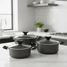 Kit 3 Caçarolas Cor Grafite Preto com 5 camadas de Teflon Não Gruda Tamanho 16 18 e 20cm