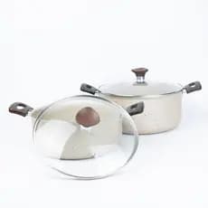 Kit 2 Caçarolas Charlotte 22 cm e 24 cm com Tampa de Vidro Antiaderente Teflonado Champanhe Granito
