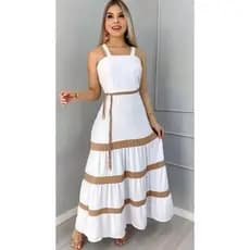 Vestido Longo Liso  Feminina Bicolor com forrto Casual Tecido Duna H-11
