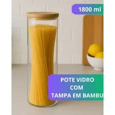 Pote de Vidro com Tampa em Bambu Mantimento Macarrão Espaguete