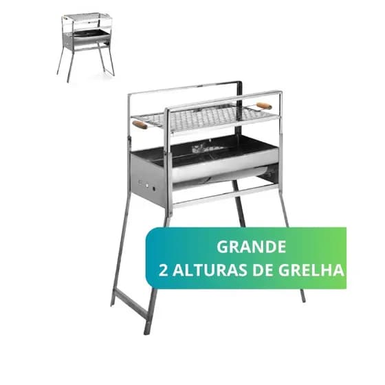 Churrasqueira Grande com 2 Alturas de Grelha a Carvão Portátil com Pés Dobráveis