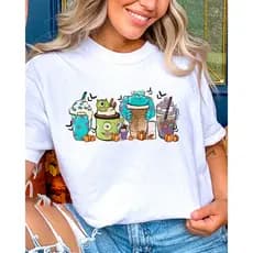 Camiseta Camisa Feminina Halloween Monster Coffee