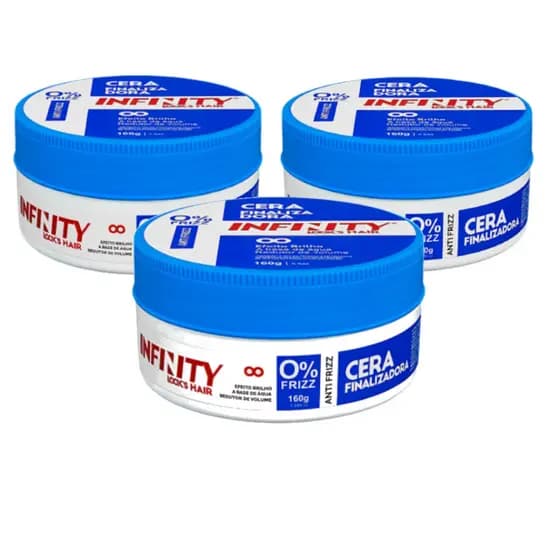 Kit 3x Cera Modeladora 160g  Incolor Azul Infinity | Anti Frizz | Alta Fixação | Efeto Brilho