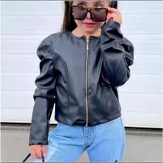 Jaqueta Infantil Menina Manga Bufante Preta Couro Sintético Com Ziper Jaquetinha Blusa Juvenil