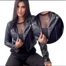 Jaqueta Couro Ecológico Feminina Jaqueta  Bolso Lateral Fake