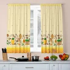 Cortinas para Cozinha passa varão Tamanho 2.00m x 1.36m Decoração Mel e Abelhas