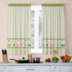 Cortinas para Cozinha passa varão Tamanho 2.00m x 1.36m Decoração Cupcakes