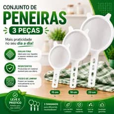 Kit Peneiras Brancas 7/9/11 cm Peneira Plástica Multiuso para Cozinha