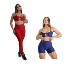 KIT 2 Conjuntos Fitness Feminino Top e Short,Top e calça Suplex Zero Transparência Cintura Alta