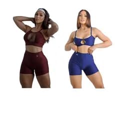 KIT 2 Conjuntos Fitness Feminino Top e Short Zero Transparência Cintura Alta