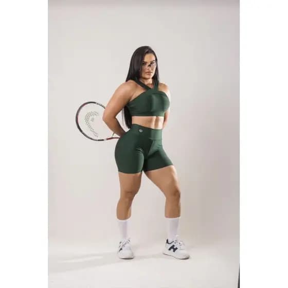 Conjunto Fitness Feminino Top e Short Suplex Zero Transparência Cintura Alta
