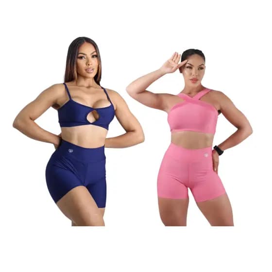KIT 2 Conjuntos Fitness Feminino Top e Short Suplex Zero Transparência Cintura Alta