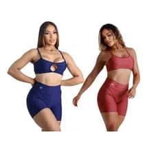 KIT 2 Conjuntos Fitness Feminino Top e Short Suplex Zero Transparência Cintura Alta