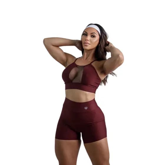 Conjunto Fitness Feminino Top e Short Suplex Zero Transparência Cintura Alta