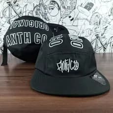 Boné Masculino Aba Reta Five Panel Anth Co Skatista Premium Original Fitão Chapéu Preto Streetwear Skate 5 Painel Gomos