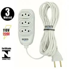 Régua de Tomadas Extensão Elétrica 2 e 3 Metros Filtro de Linha 3 Pinos 110V e 220V Extensor de Tomada Estensão Grande