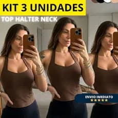Kit 3 Regata Top Halter Blusinha Halter Neck Moda Gringa  Frente Única Costas Nuas Cropped