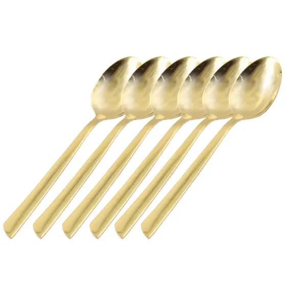 Kit 6 Colheres Cabo De Decorado Aço Inox Estilhoso Dourado