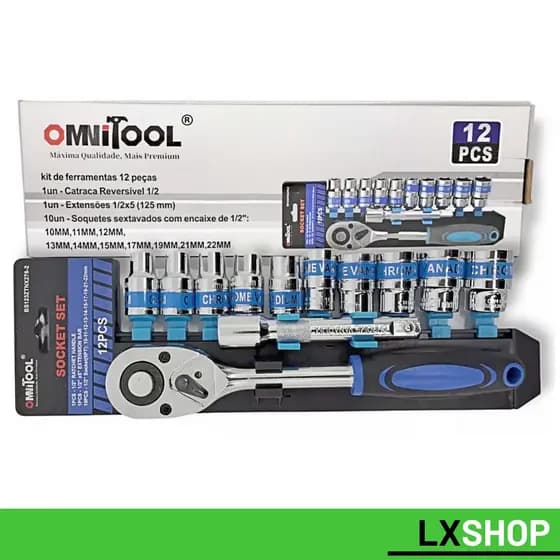 Conjunto de Chave Catraca 12 Peças com Soquetes e Extensão - Aço Vanádio Premium