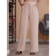 Calça Pantalona Feminina Com Bolso Cintura Alta
