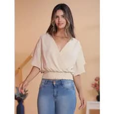 blusa babado na manga e elatex cintura cherme verão