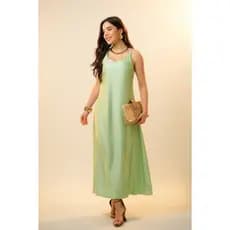 Vestido Romântico Estilo Italiano de Gola Canoa, Sem Mangas, Cintura Marcada, Vestido