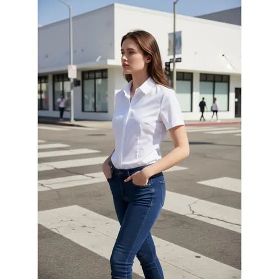 Camisa Branca de Manga Curta para Mulheres, Top Interna de Terno para Trabalho de Escritório, Novidade de Primavera/Verã